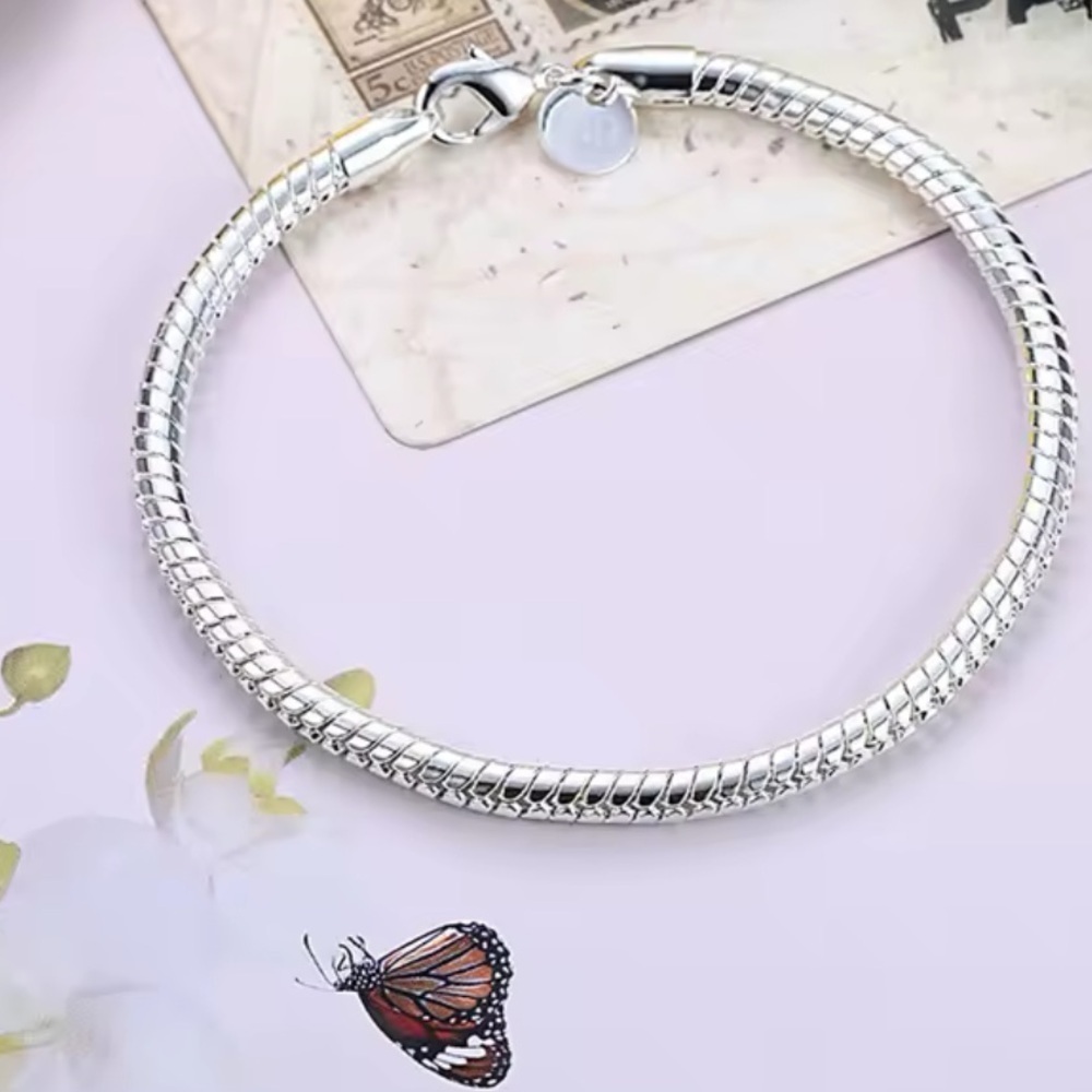 Sterling silver snake charm bracelet lobster clasp, fits Pandora charms